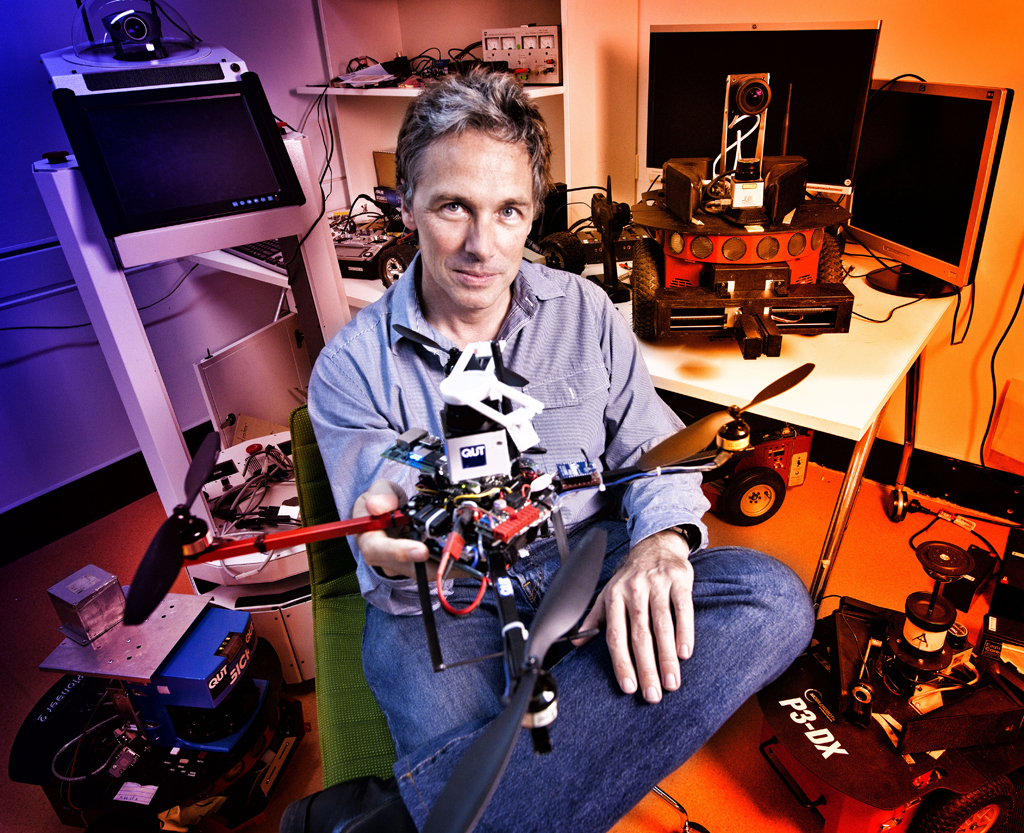 Professor Peter Corke with flying robot
