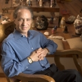 Ray Kurzweil (with a few of his collection of 400 cat figurines) Circa 2003