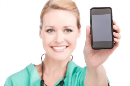 Nurse Presenting Digital Phone